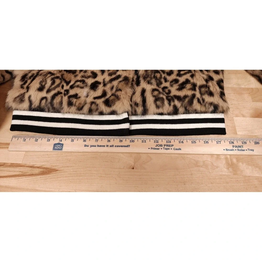 Metric Knits Dyed Rabbit Fur Leopard Bomber Snap‎ Jacket Size Medium